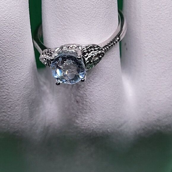 Elite New 1.51ctw Genuine Blue Topaz With Diamond.925 Sterling Silver Size7 Ring - Picture 4 of 6